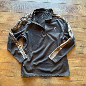 Browning Dark Brown RealTree Quarter-Zip with Camo Neck/Sleeves